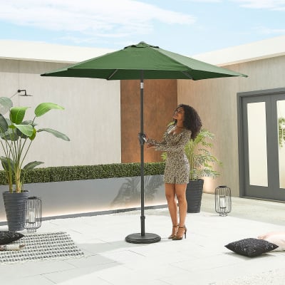 Antigua 2.7m Round Aluminium Traditional Parasol - Green Canopy and Grey Frame