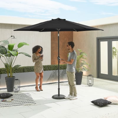 Antigua 3.0m Round Aluminium Traditional Parasol - Black Canopy and Grey Frame