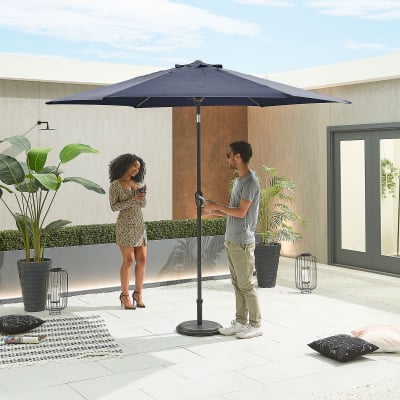 Antigua 3.0m Round Aluminium Traditional Parasol - Navy Canopy and Grey Frame