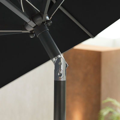 Antigua 2.4m Round Aluminium Traditional Parasol - Black Canopy and Grey Frame