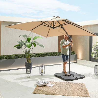 Apollo 2.5m x 2.5m Square Aluminium Cantilever Parasol - Beige Canopy and Grey Frame