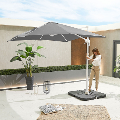 Apollo 2.5m x 2.5m Square Aluminium Cantilever Parasol - Grey Canopy and White Frame