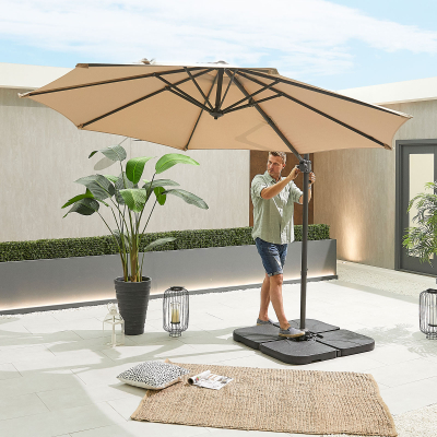 Apollo 3.0m Round Aluminium Cantilever Parasol - Beige Canopy and Grey Frame