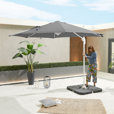 Apollo 3.0m Round Aluminium Cantilever Parasol - Grey Canopy and White Frame