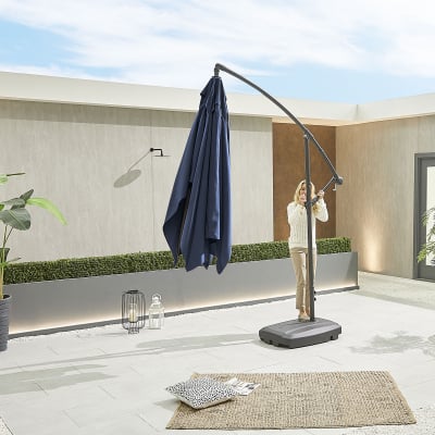 Barbados 3.0m x 2.0m Rectangular Aluminium Cantilever Parasol - Navy Canopy and Grey Frame