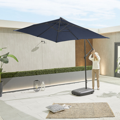 Barbados 3.0m x 2.0m Rectangular Aluminium Cantilever Parasol - Navy Canopy and Grey Frame