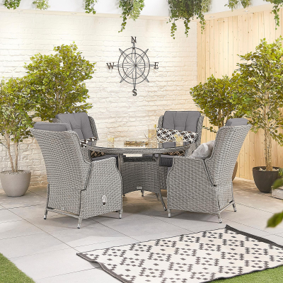 Carolina 4 Seat Rattan Dining Set - Round Table in White Wash