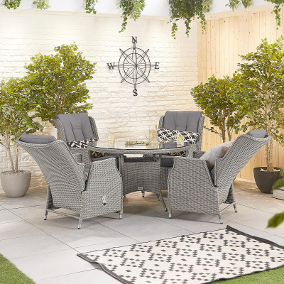 Carolina 4 Seat Rattan Dining Set - Round Table in White Wash