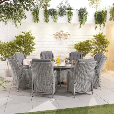 Carolina 8 Seat Rattan Dining Set - Round Table in White Wash