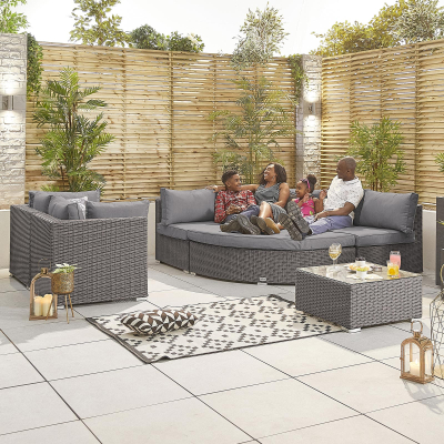 Heritage Hampton Rattan Curved Corner Sofa Lounging Set with Footstool & Side Table in Slate Grey