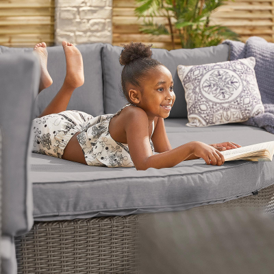 Heritage Hampton Rattan U-Shaped Curved Corner Sofa Lounging Set with Footstools & Side Tables in Slate Grey