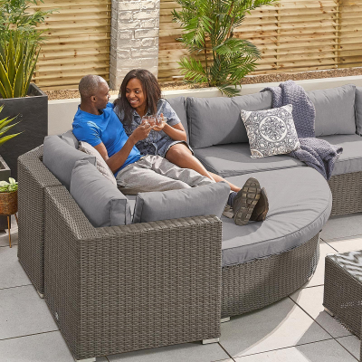 Heritage Hampton Rattan U-Shaped Curved Corner Sofa Lounging Set with Footstools & Side Tables in Slate Grey