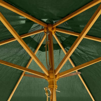 Dominica 2.5m Round Wooden Traditional Parasol - Green Canopy