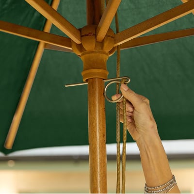 Dominica 2.5m Round Wooden Traditional Parasol - Green Canopy