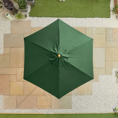 Dominica 2.5m Round Wooden Traditional Parasol - Green Canopy