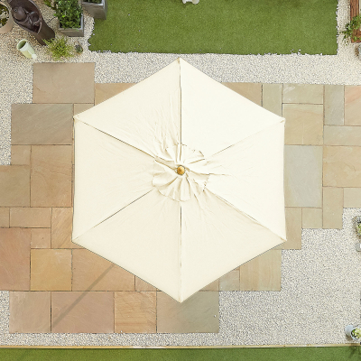 Dominica 2.5m Round Wooden Traditional Parasol - Natural Canopy