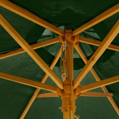 Dominica 2.0m Round Wooden Traditional Parasol - Green Canopy