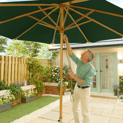 Dominica Deluxe 3.0m Round Wooden Traditional Parasol - Green Canopy