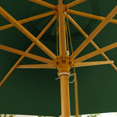 Dominica Deluxe 3.0m Round Wooden Traditional Parasol - Green Canopy