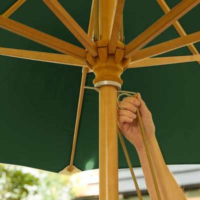 Dominica Deluxe 3.0m Round Wooden Traditional Parasol - Green Canopy