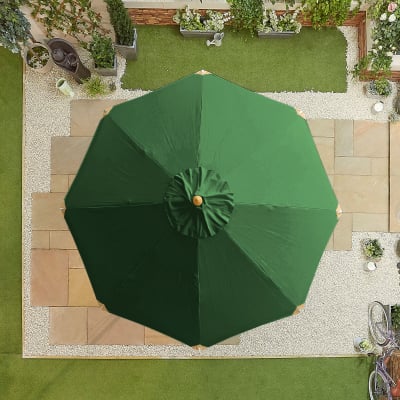 Dominica Deluxe 3.0m Round Wooden Traditional Parasol - Green Canopy