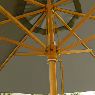 Dominica Deluxe 3.0m Round Wooden Traditional Parasol - Grey Canopy