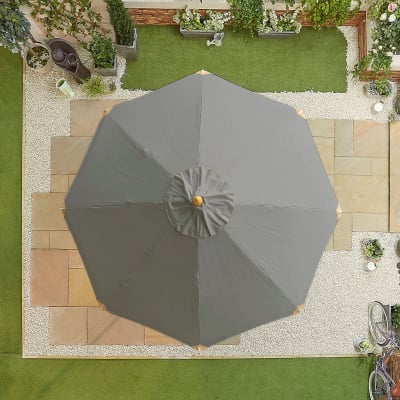 Dominica Deluxe 3.0m Round Wooden Traditional Parasol - Grey Canopy