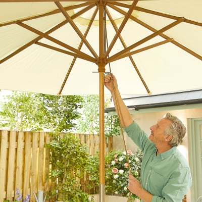 Dominica 3.0m Round Wooden Traditional Parasol - Natural Canopy and No Base Included