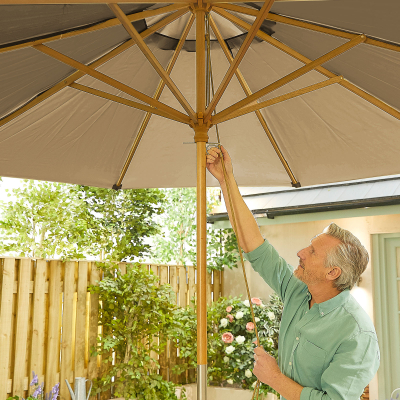 Dominica 3.0m Round Wooden Traditional Parasol - Taupe Canopy and No Base Included