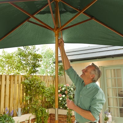 Dominica 3.0m x 2.0m Rectangular Wooden Traditional Parasol - Green Canopy