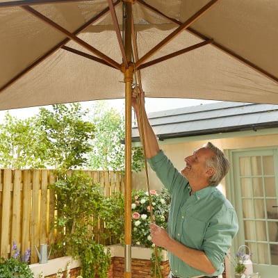 Dominica 3.0m x 2.0m Rectangular Wooden Traditional Parasol - Taupe Canopy