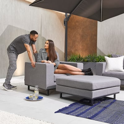 Eden All Weather Fabric Aluminium 2 Seater Sofa Lounging Set with No Table & Footstool & 2 Armchairs in Ash Grey