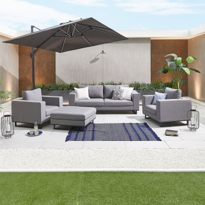 Eden All Weather Fabric Aluminium 2 Seater Sofa Lounging Set with No Table & Footstool & 2 Armchairs in Ash Grey