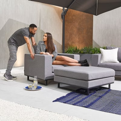 Eden All Weather Fabric Aluminium 2 Seater Sofa Lounging Set with Square Coffee Table & Footstool & 2 Armchairs in Ash Grey