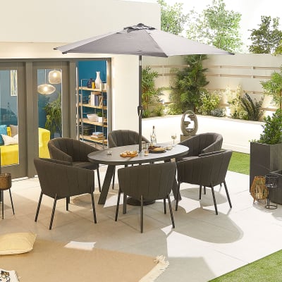 Edge 6 Seat All Weather Fabric Aluminium Dining Set - Oval Table in Charcoal Grey