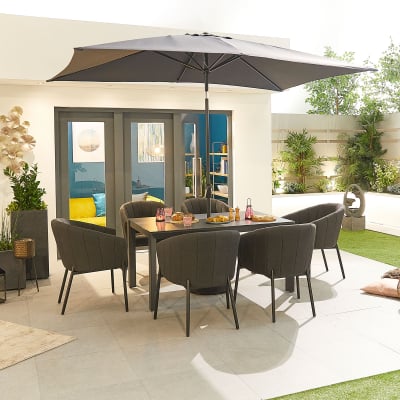 Edge 6 Seat All Weather Fabric Aluminium Dining Set - Rectangular Table in Charcoal Grey