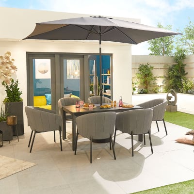 Edge 6 Seat All Weather Fabric Aluminium Dining Set - Rectangular Table in Ash Grey