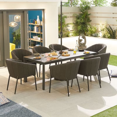 Edge 8 Seat All Weather Fabric Aluminium Dining Set - Rectangular Table in Charcoal Grey