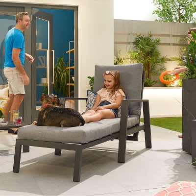 Enna Aluminium Sun Lounger Set of 2 and Side Table in Graphite Grey