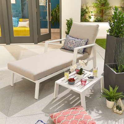 Enna Aluminium Sun Lounger Set of 2 and Side Table in Chalk White