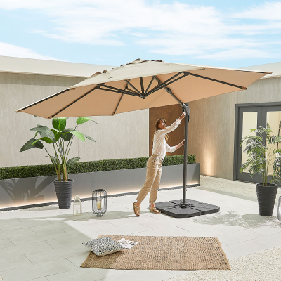 Genesis 3.5m Round Aluminium Cantilever Parasol - Beige Canopy and Grey Frame