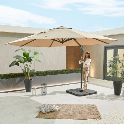 Genesis 3.5m Round Aluminium Cantilever Parasol - Beige Canopy and Grey Frame