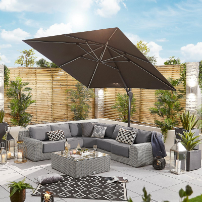 Galaxy 3.0m x 3.0m Square LED Aluminium Cantilever Parasol - Grey Canopy and Grey Frame