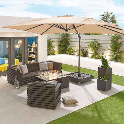 Galaxy 4.0m x 3.0m Rectangular LED Aluminium Cantilever Parasol - Beige Canopy and Grey Frame