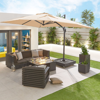 Galaxy 4.0m x 3.0m Rectangular LED Aluminium Cantilever Parasol - Beige Canopy and Grey Frame