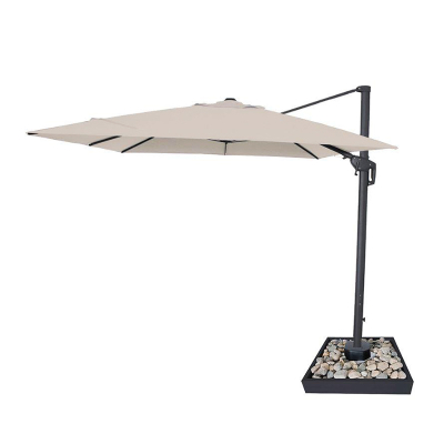 Galaxy 4.0m x 3.0m Rectangular LED Aluminium Cantilever Parasol - Beige Canopy and Grey Frame