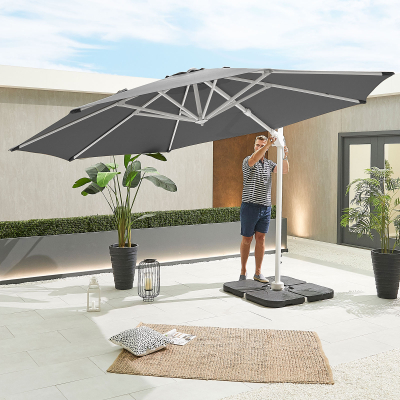 Genesis 3.5m Round Aluminium Cantilever Parasol - Grey Canopy and White Frame