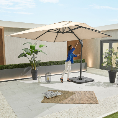 Genesis 3.0m x 3.0m Square Aluminium Cantilever Parasol - Beige Canopy and Grey Frame