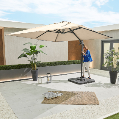 Genesis 3.0m x 3.0m Square Aluminium Cantilever Parasol - Beige Canopy and Grey Frame