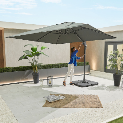 Genesis 3.0m x 3.0m Square Aluminium Cantilever Parasol - Grey Canopy and Grey Frame